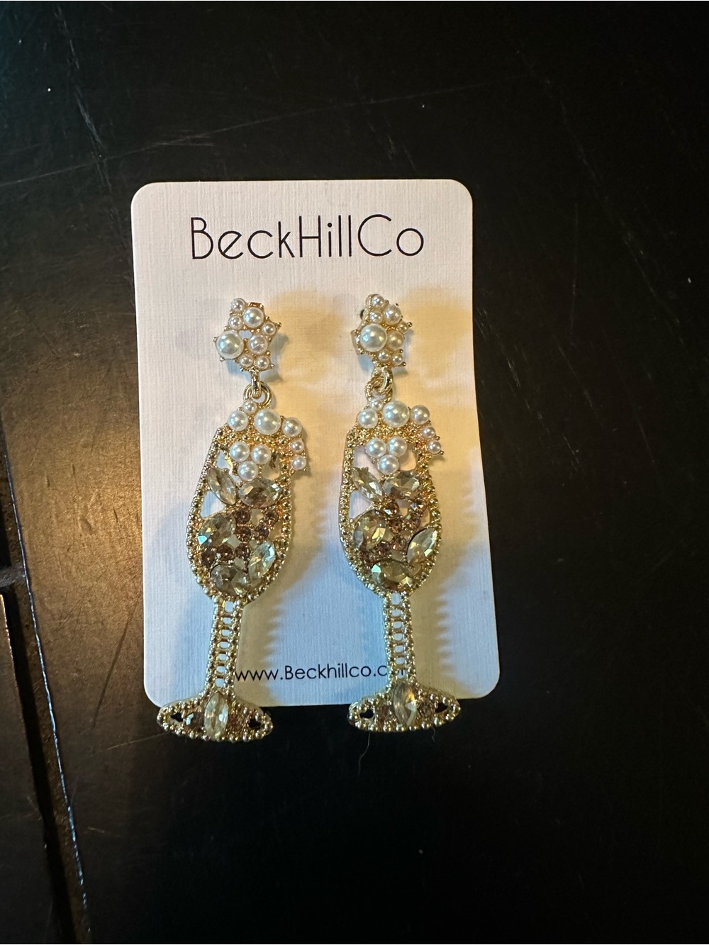 BeckHillCo Gold Pearl & Crystal Champagne Earrings